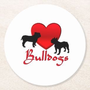 Heart Bulldogs Round Paper Coaster