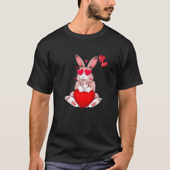 Heart Bunny Rabbit Cute Valentines Day Animal T-Shirt (Front)