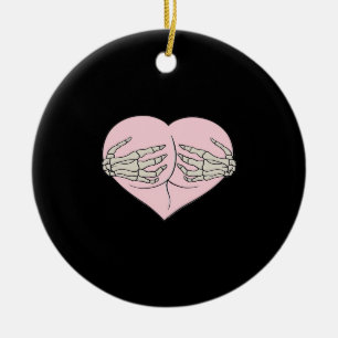 Heart Butt Hug Skeleton Hands Classic Ceramic Ornament