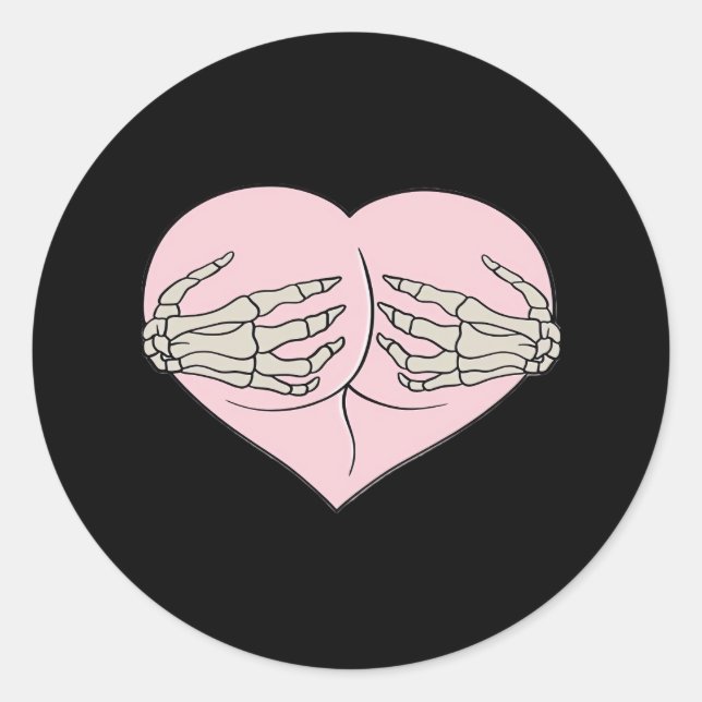 Heart Butt Hug Skeleton Hands Classic Round Sticker (Front)