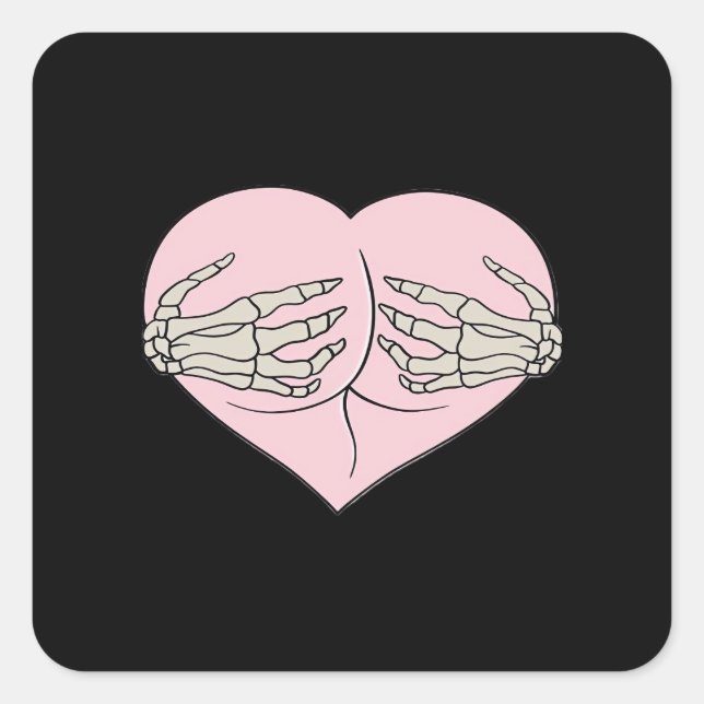 Heart Butt Hug Skeleton Hands Classic Square Sticker (Front)