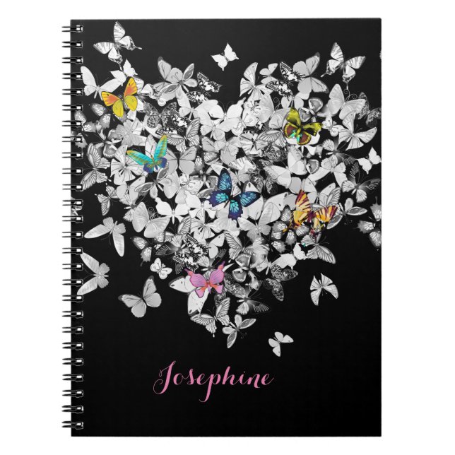 Heart Butterflies Girly Cute Personalised Notebook (Front)