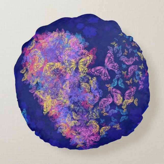 Heart Butterflies Round Pillow (Back)