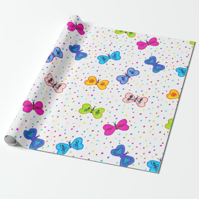 Heart Butterflies Wrapping Paper (Unrolled)