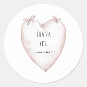  Heart & Butterfly Baby Shower White Thank You  Classic Round Sticker