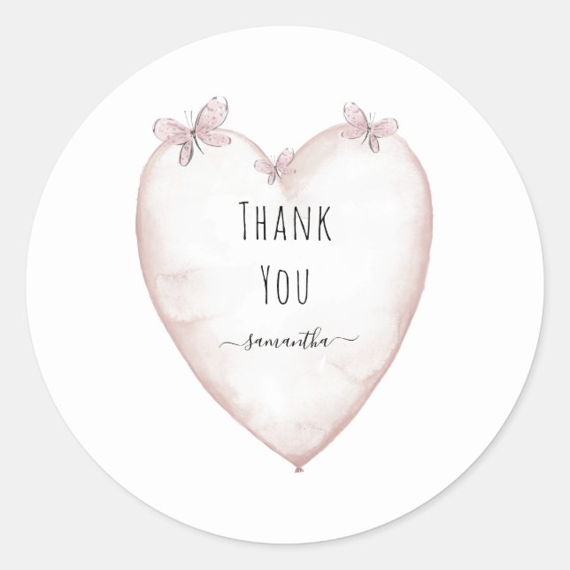  Heart & Butterfly Baby Shower White Thank You  Classic Round Sticker (Front)