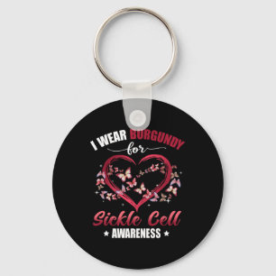 Heart Butterfly I Wear Burgundy Sickle Cell Awaren Key Ring