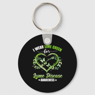Heart Butterfly I Wear Green For Lyme Disease Awar Key Ring