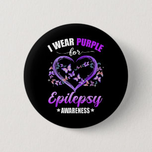 Heart Butterfly I Wear Purple For Epilepsy 6 Cm Round Badge