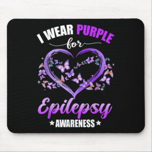 Heart Butterfly I Wear Purple For Epilepsy Awarene Mouse Pad