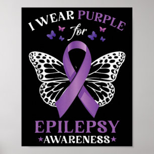 Heart Butterfly I Wear Purple For Epilepsy Awarene Poster