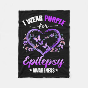 Heart Butterfly I Wear Purple For Epilepsy Fleece Blanket