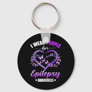 Heart Butterfly I Wear Purple For Epilepsy Key Ring