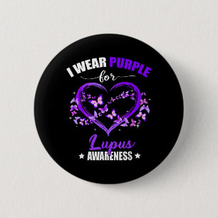 Heart Butterfly I Wear Purple For Lupus Awareness 6 Cm Round Badge