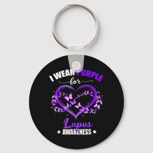 Heart Butterfly I Wear Purple For Lupus Awareness Key Ring
