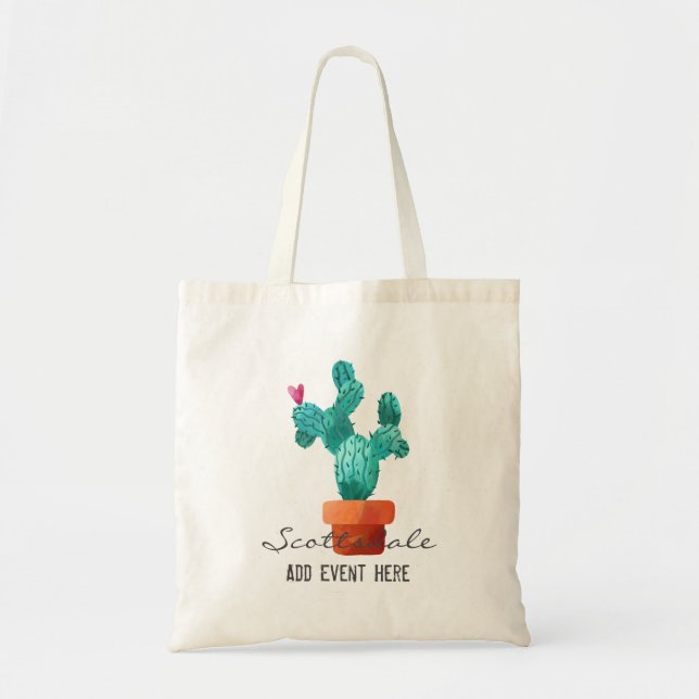 Heart Cactus Green Pink Love Location Event Fun Tote Bag (Front)