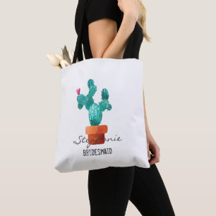 Heart Cactus Love Wedding Bridesmaid Name Tote Bag