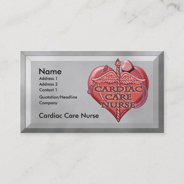 Heart Caduceus Cardiac Care Nurse Business Card (Front)