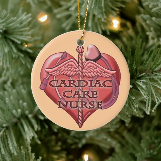 Heart Caduceus Cardiac Care Nurse Ceramic Ornament (Tree)