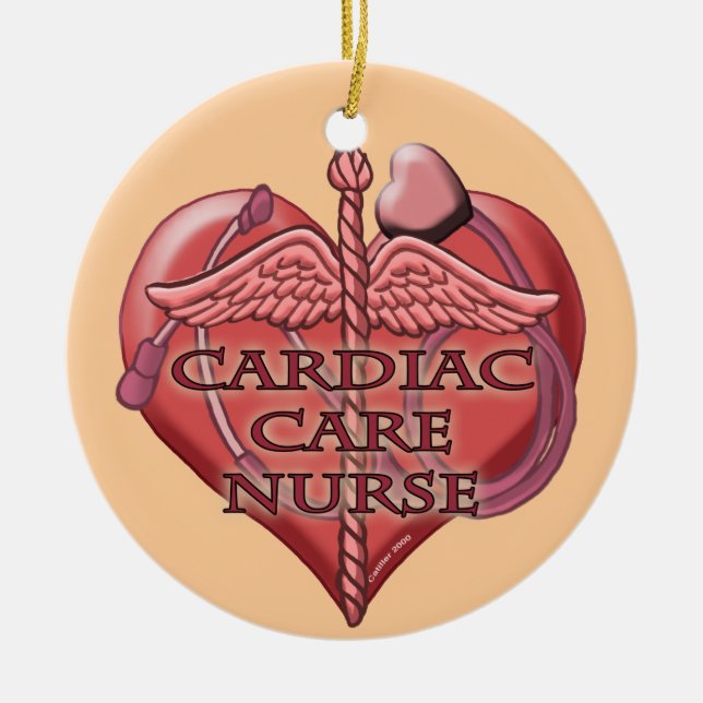Heart Caduceus Cardiac Care Nurse Ceramic Ornament (Front)