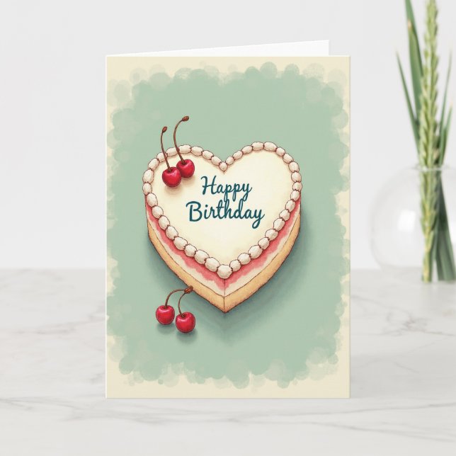 Heart Cake Birthday Card (Front)
