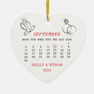 Heart Calendar Married Fall 2024 Ceramic Ornament