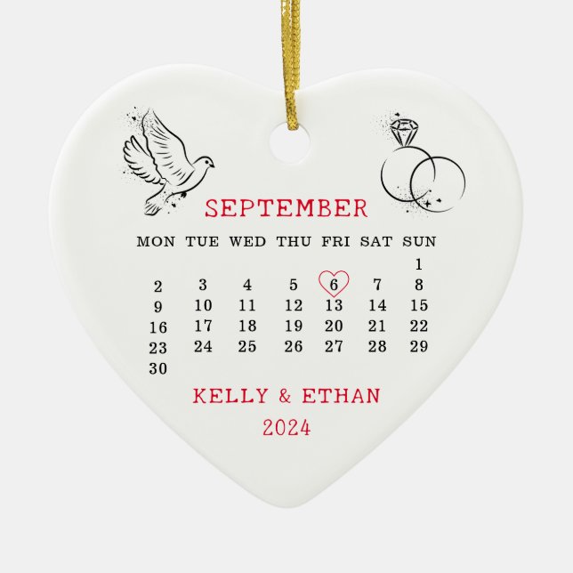 Heart Calendar Married Fall 2024 Ceramic Ornament (Front)
