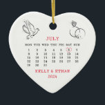 Heart Calendar Summer Wedding 2024 Ceramic Ornament<br><div class="desc">Heart Calendar Summer Wedding 2024 Ceramic Ornament. Matching items available.</div>