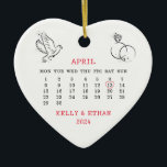 Heart Calendar Wedding Date April 2024 Ceramic Ornament<br><div class="desc">Heart Calendar Wedding Date April 2024 Ceramic Ornament. Matching items available.</div>