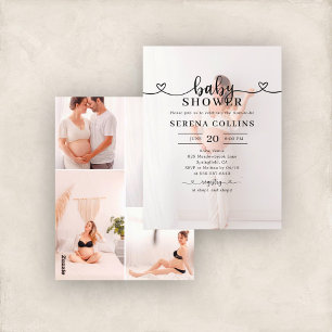 Heart Calligraphy 4 Photo Baby Shower Postcard