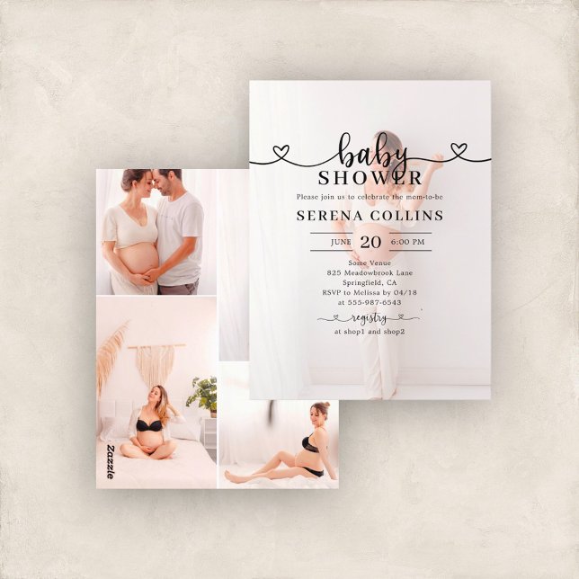 Heart Calligraphy 4 Photo Baby Shower Postcard (Creator Uploaded)