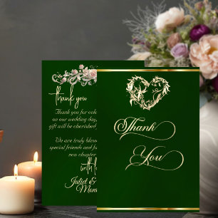 Heart & Calligraphy - Emerald Thank You Card
