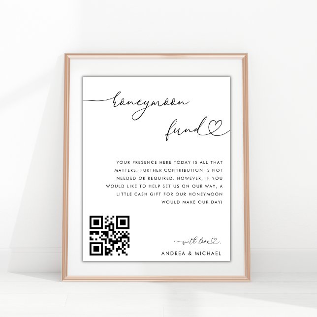 Heart Calligraphy Honeymoon Fund Elegant Wedding Poster (Creator Uploaded)