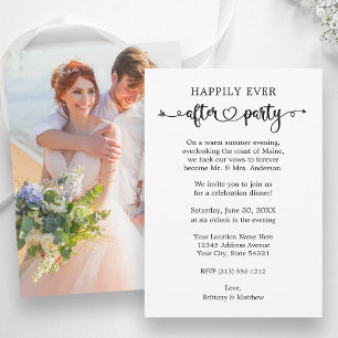 Heart Calligraphy Photo Happily Ever After Party Announcement