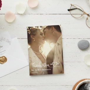 Heart Calligraphy Photo Wedding Thank You Budget  Card