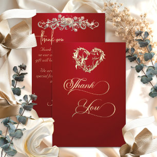 Heart & Calligraphy - Red Thank You Card
