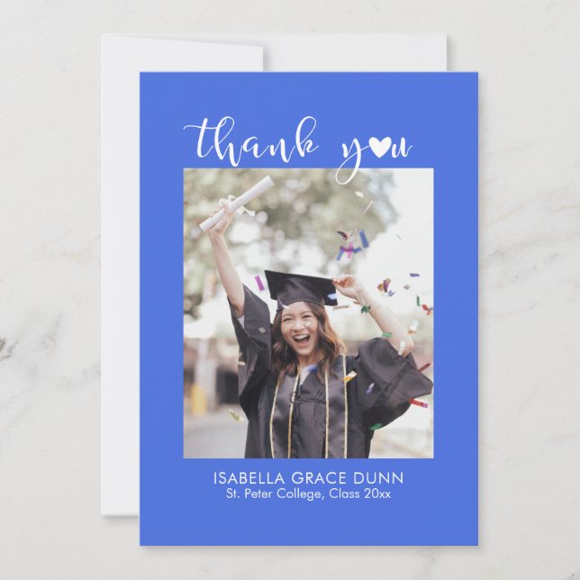Heart Calligraphy Script Graduation Thank You Card (Front)