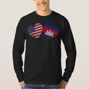 Heart Cambodian American Flag Patriotic Family Her T-Shirt