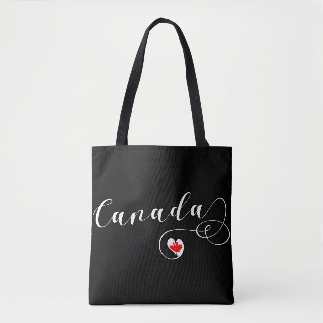 Heart Canada Grocery Bag, Canadian Flag Tote Bag (Front)