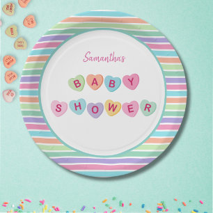 Heart candy baby shower paper plate
