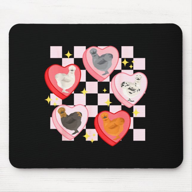 Heart Candy Silkie Chicken Valentine Farmer Animal Mouse Pad (Front)