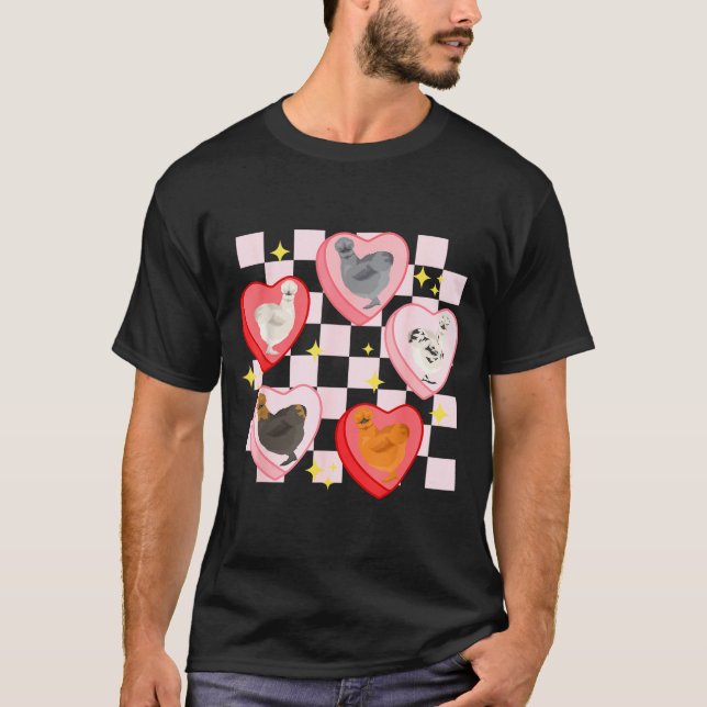 Heart Candy Silkie Chicken Valentine Farmer Animal T-Shirt (Front)
