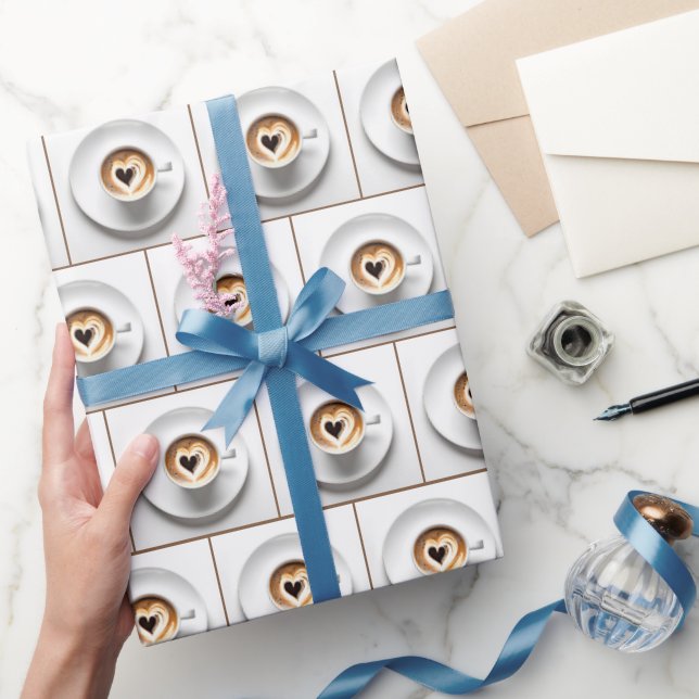 Heart Cappuccino Cup On White Wrapping Paper (Gifting)