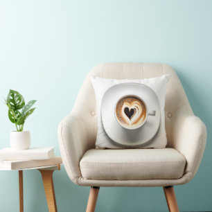 Heart Cappuccino In White Coffee Cup Cushion