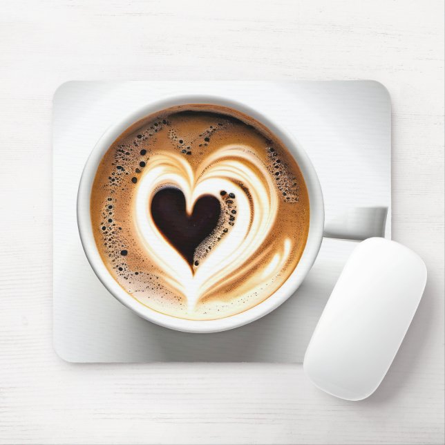 Heart Cappuccino In White Coffee Cup Mouse Pad (With Mouse)