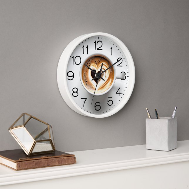 Heart Cappuccino In White Cup Clock (Office)