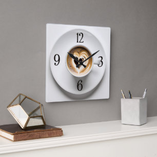 Heart Cappuccino In White Cup Square Wall Clock
