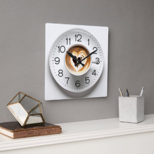 Heart Cappuccino In White Cup Square Wall Clock