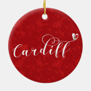 Heart Cardiff Flag, Caerdydd, Wales Ceramic Ornament