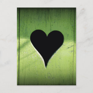 Heart Carved from Bright Green Wooden Door Postcard